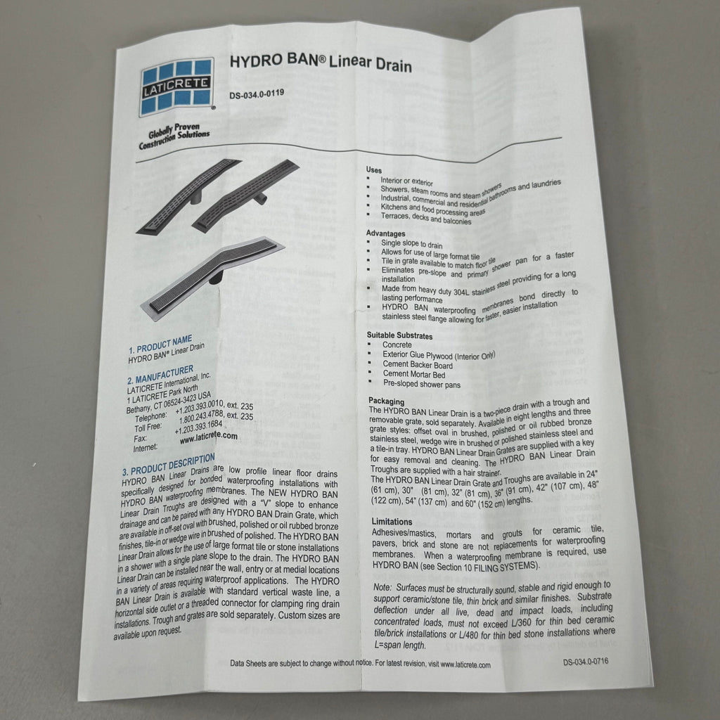 LATICRETE Stainless Steel Hydro Ban Linear T Trough Drain 32"