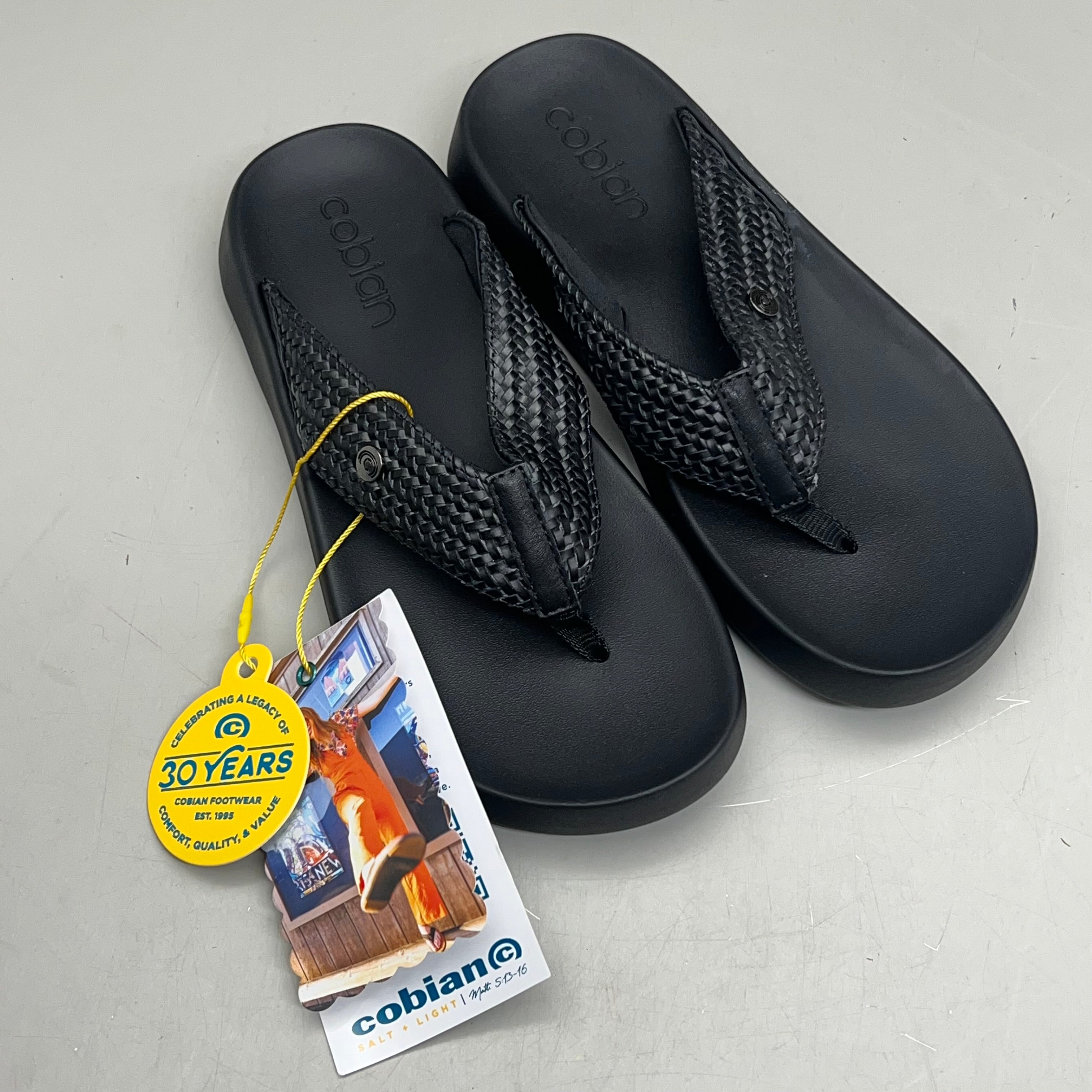 COBIAN Palmilla Braided Synthetic Leather Strap Sandals Women's Sz 8 EU 38.5 Black PAL25-001-08