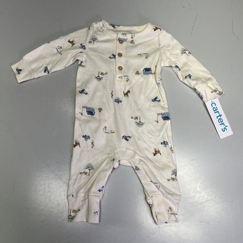 CARTERS (SET OF 2) Soft Farmhouse Pattern Body Suit Baby Boy Newborn Blue/White