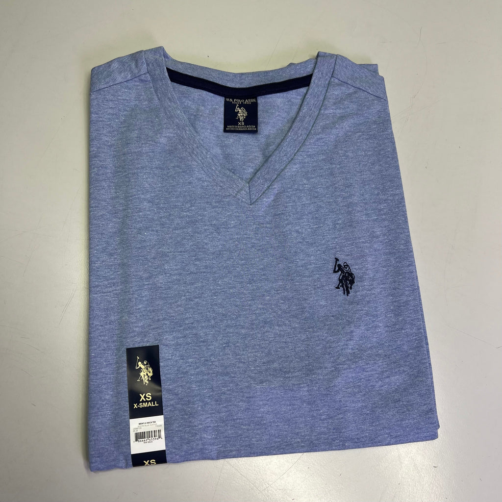 ZA@ U.S. POLO ASSN V-Neck Short Sleeve Tee Shirt Men's Sz XS Sedona Heather Blue
