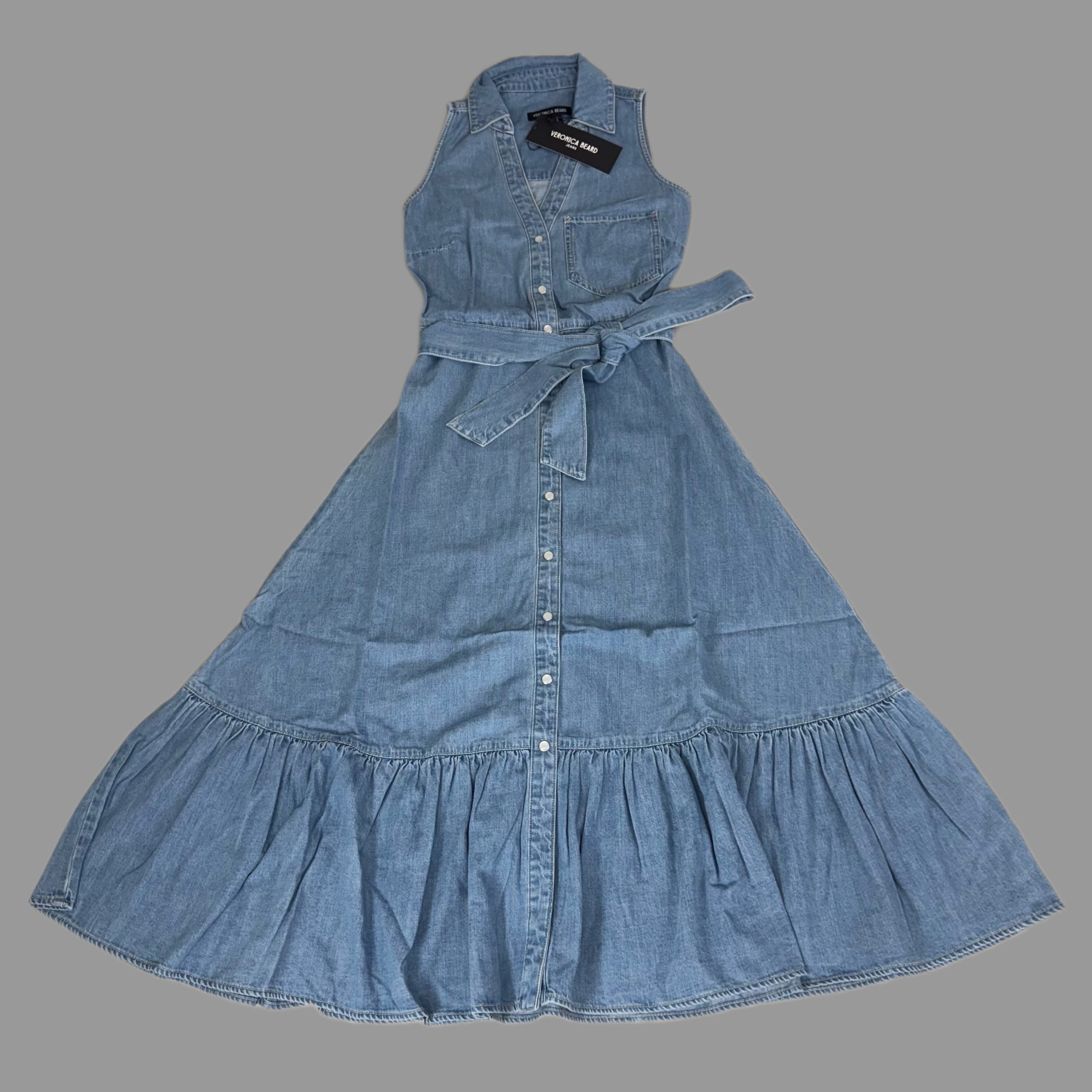 VERONICA BEARD Jeans Edwina Sleeveless Midi Dress Sz-2 Iceberg J24067101287IC