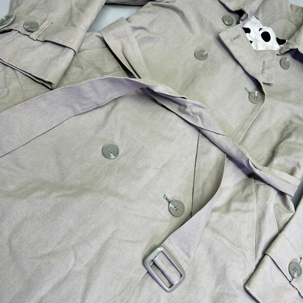 CAROLINA HERRERA Trench Coat Dot 55% Silk Lined Women's Sz S Khaki (Pre-Owned)