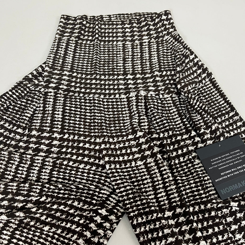 NORMA KAMALI High Waist Pleat Pant Women's Sz S/32 Chocolate Glenn Plaid Tweed