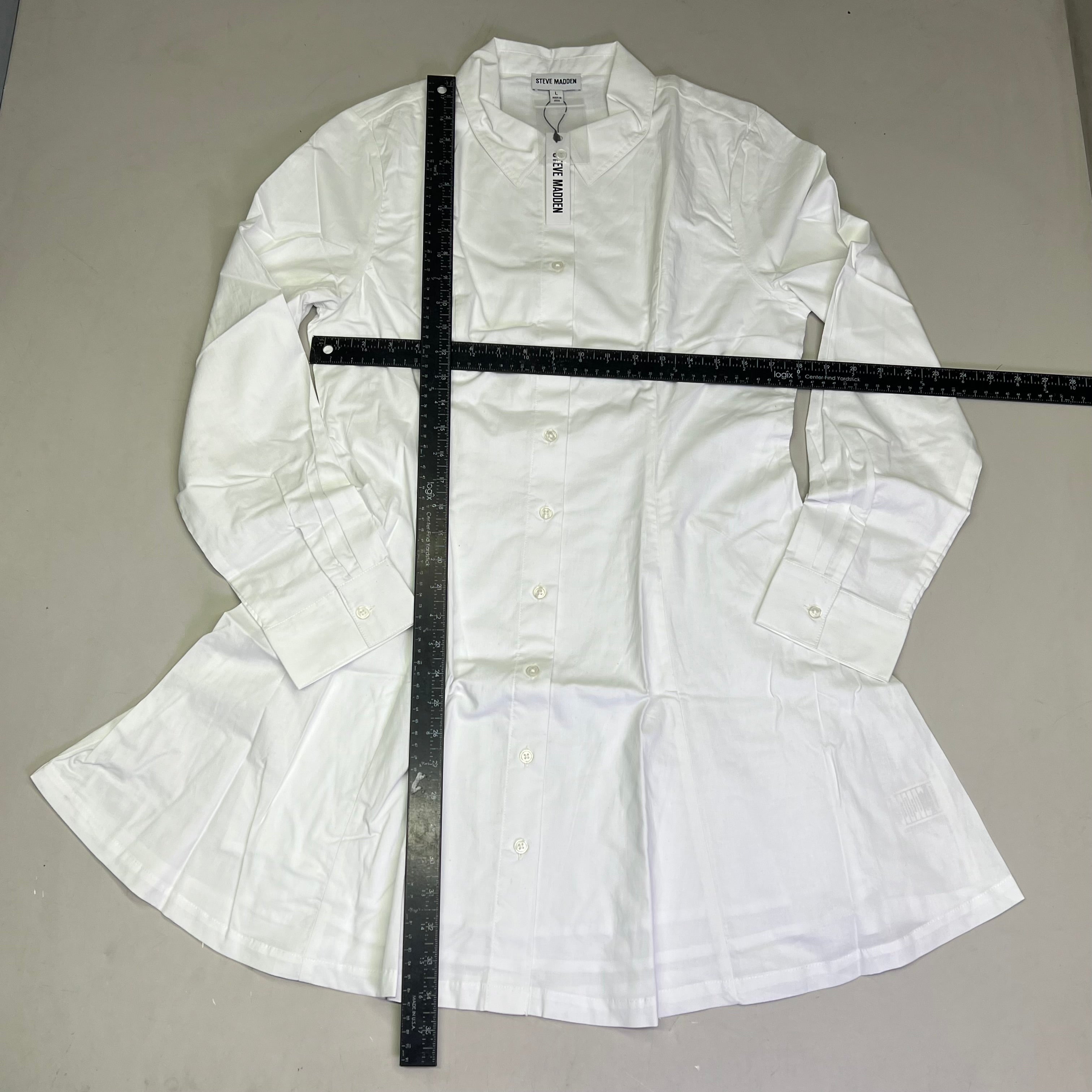 STEVE MADDEN Fit & Flare Shirt Dress Long Sleeve Button Cuff Women's Sz L Cloud
