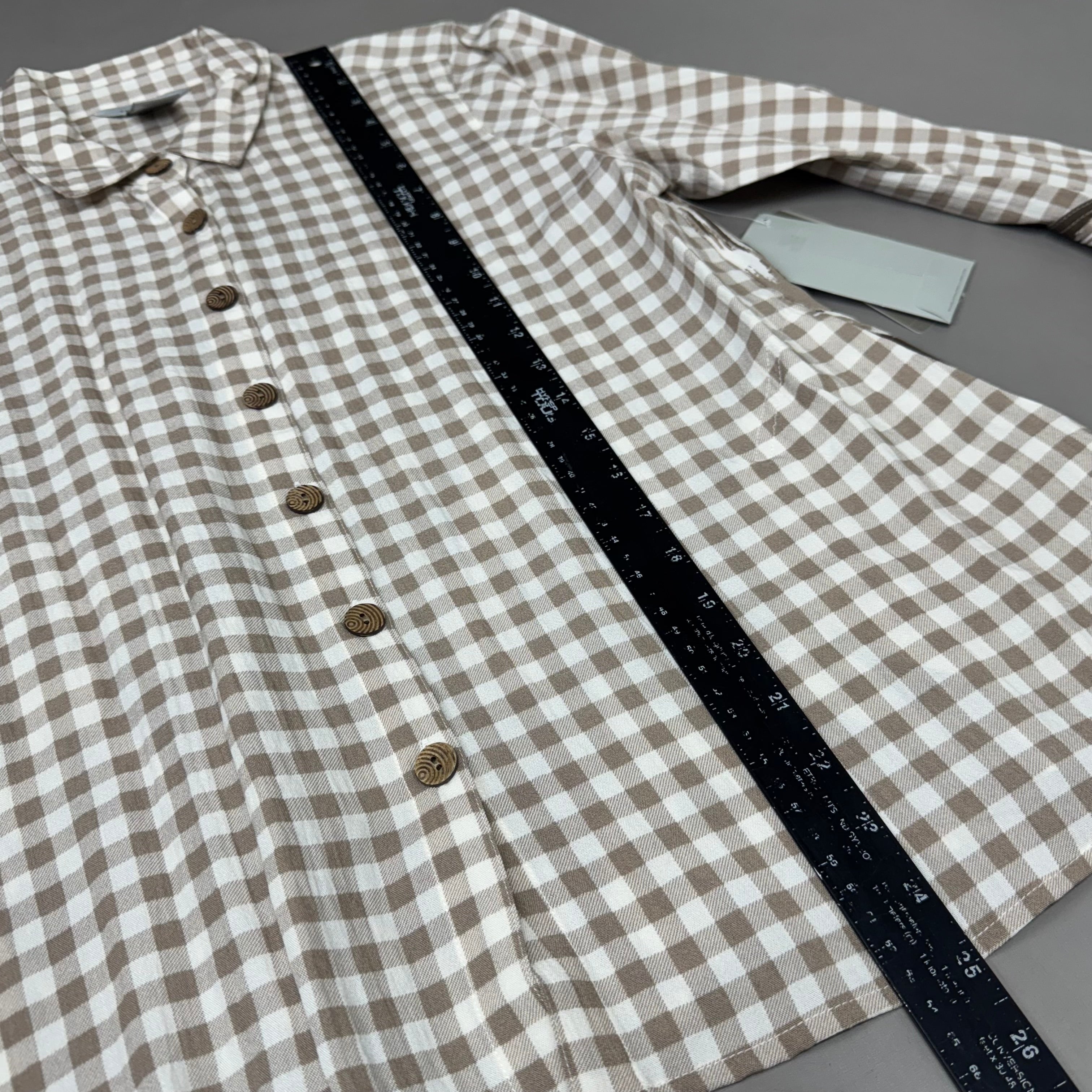 MULTIPLES Button-Up Plaid Shirt w/Cuff Petite Women's Sz PM Brown/Cream M44506BP