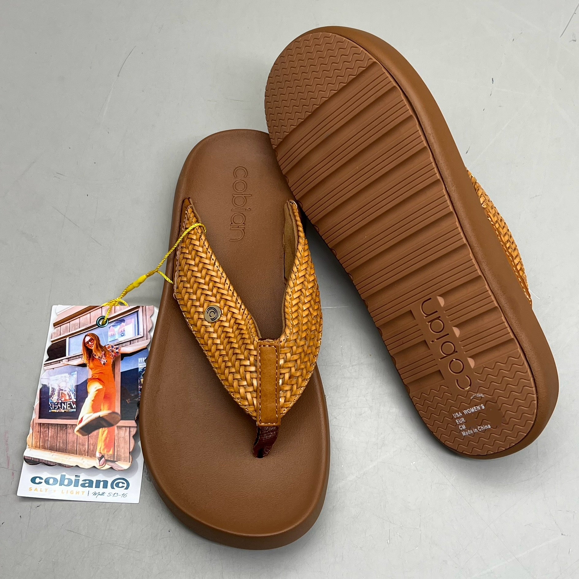 COBIAN Palmilla Braided Synthetic Leather Strap Sandals Women's Sz 7 EU 37 Tan PAL25-230-7