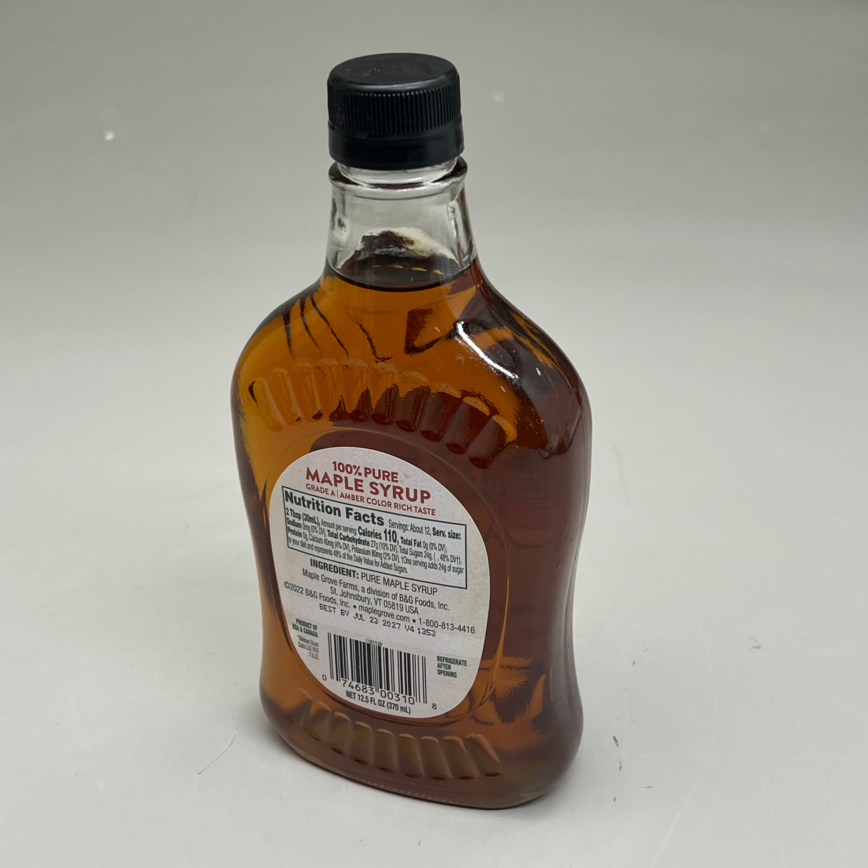 MAPLE GROVE FARMS (12 PACK) Crafted 100% Pure Maple Syrup 12.5 Fl Oz BB 07/27