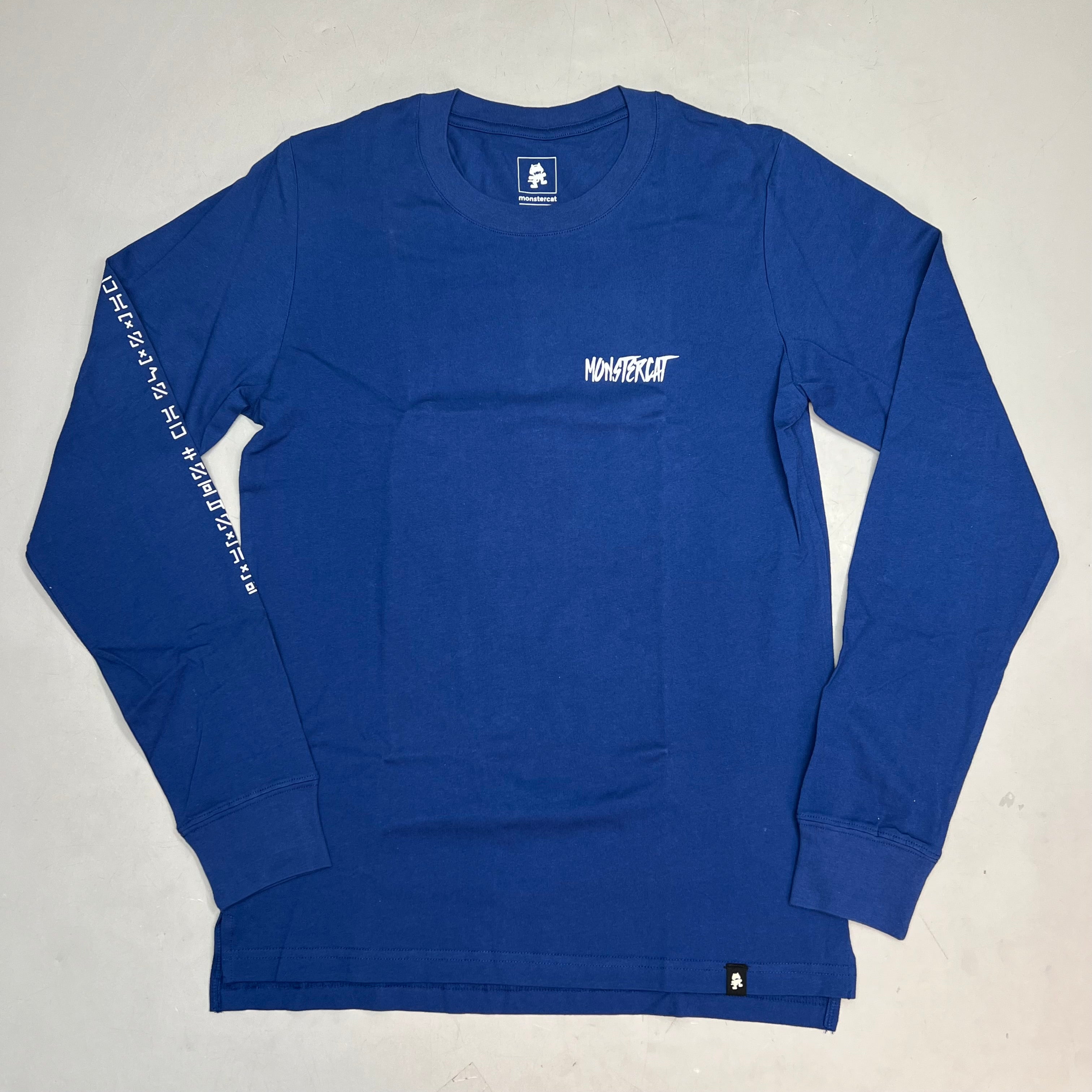 MONSTERCAT Records Long Sleeve T-Shirt Back Cat Comic Print Men's Sz S Blue