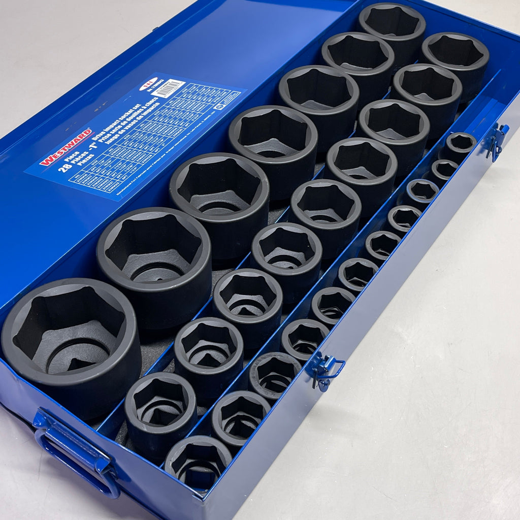 WESTWARD Impact Socket Set 1" Drive, 27 Piece (7/8 to 3-1/2") Black 21WM43