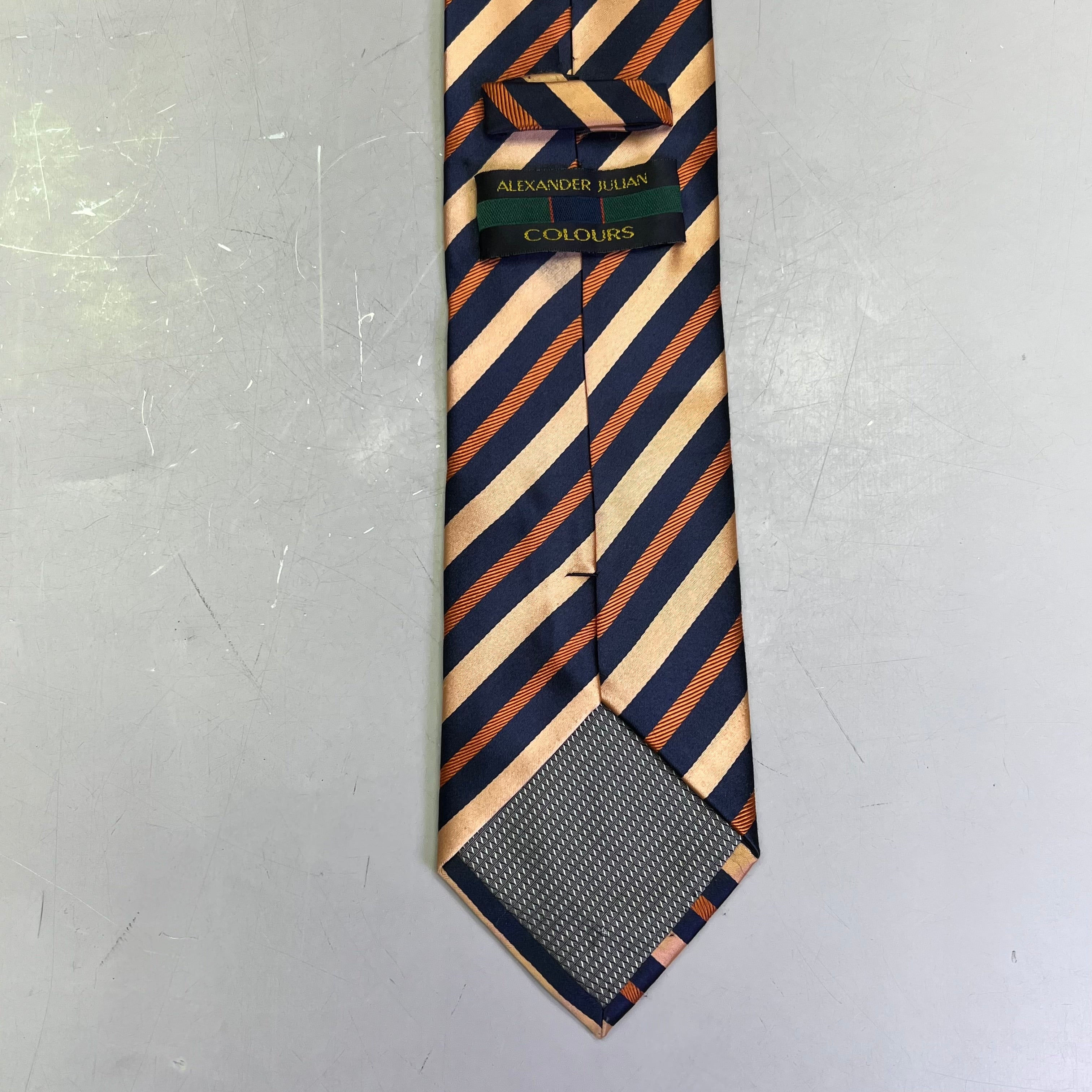 ALEXANDER JULIAN COLOURS Slanted Design Tie 64" Orange/Navy Blue (Pre-Owned)