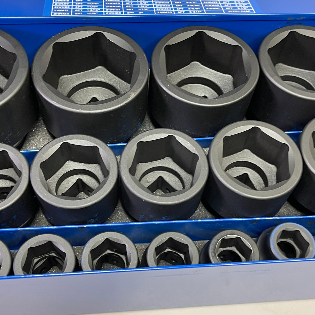 WESTWARD Impact Socket Set 1" Drive, 27 Piece (7/8 to 3-1/2") Black 21WM43