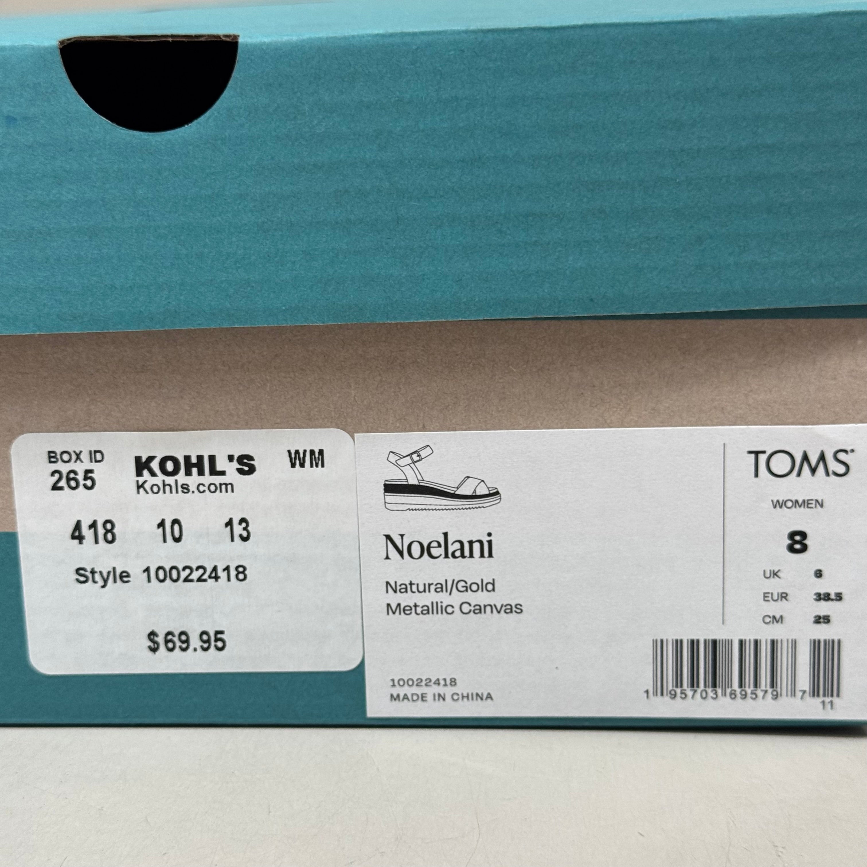 TOM'S Noelani Platform Wedge Sandals Women's Sz 8 EU38.5 Natural/Gold  10022418