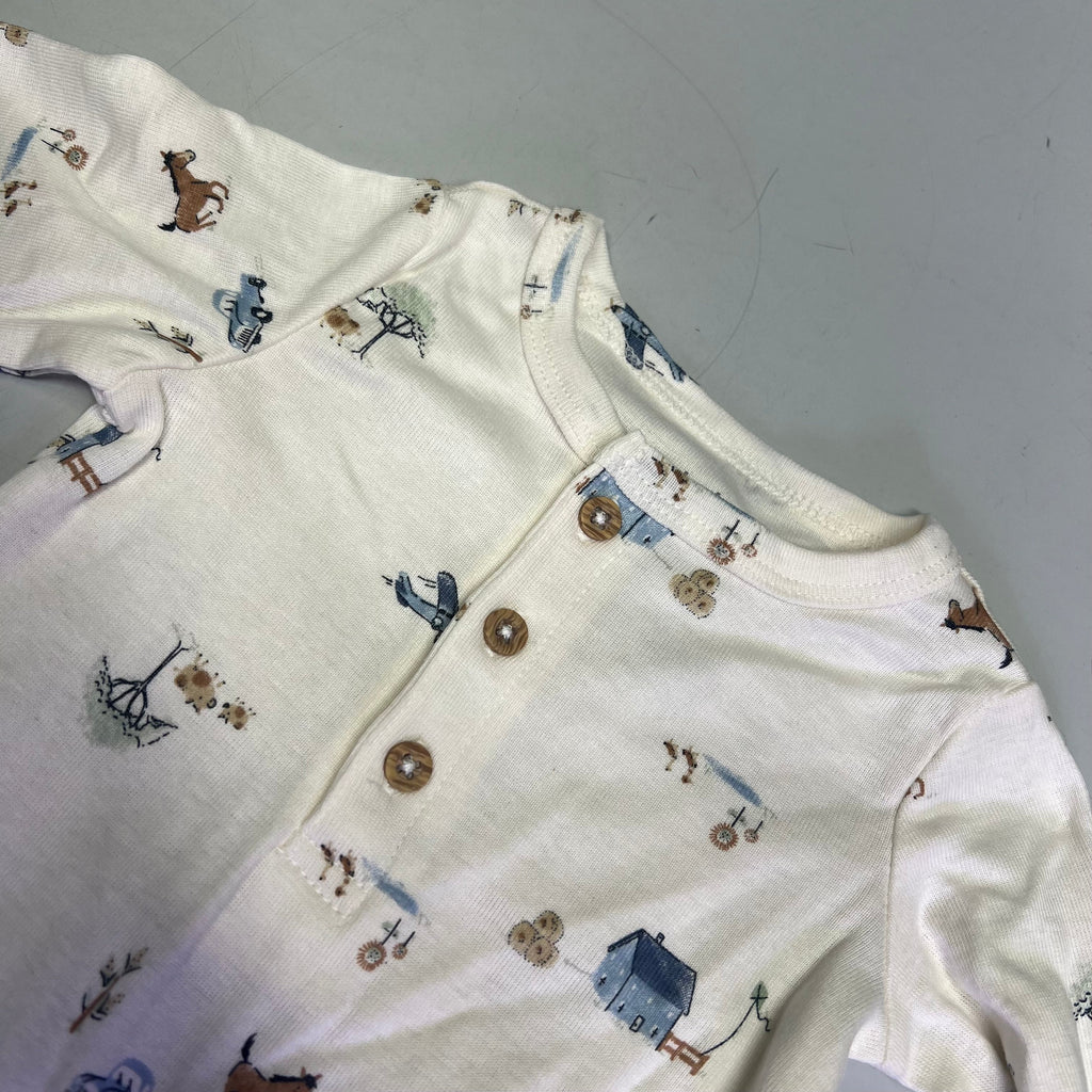 CARTERS (SET OF 2) Soft Farmhouse Pattern Body Suit Baby Boy Newborn Blue/White