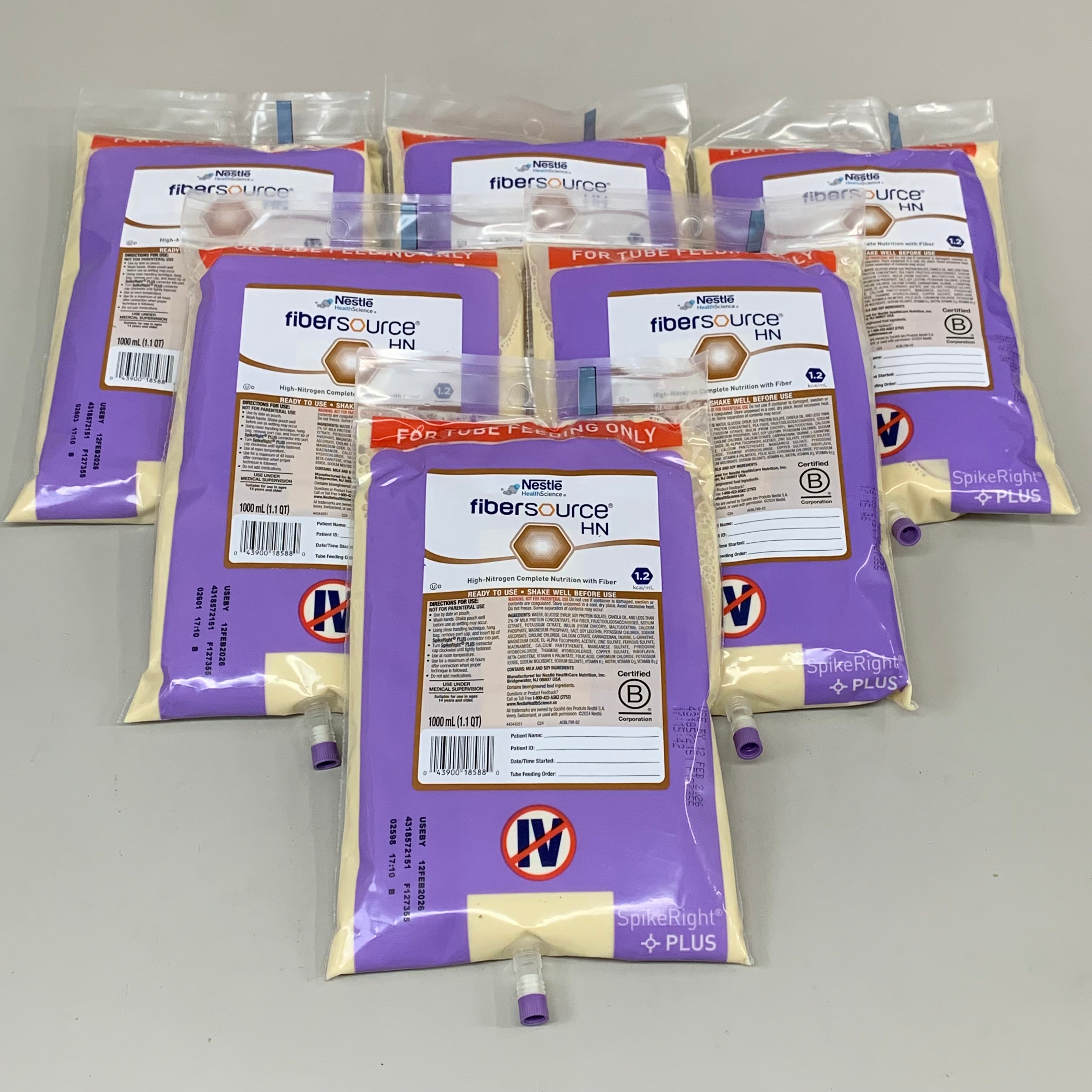 NESTLE (6 PACK) FiberSource HN Unflavored High-Nitrogen Feeding Tube 1 L BB 02/26