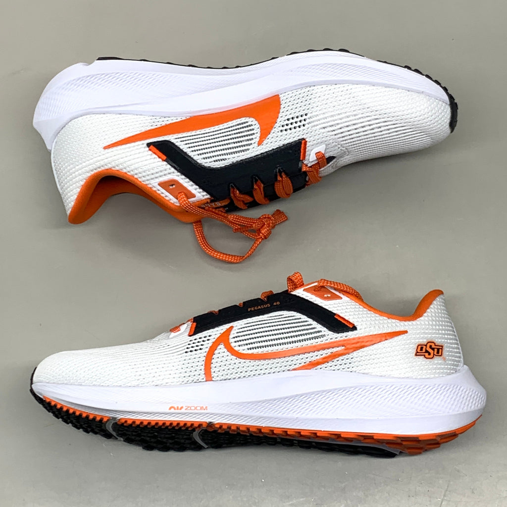 NIKE Zoom Pegasus 40 OK STATE White Shoes, Brilliant Orange & Black 10 W 8.5 M DZ5973-100