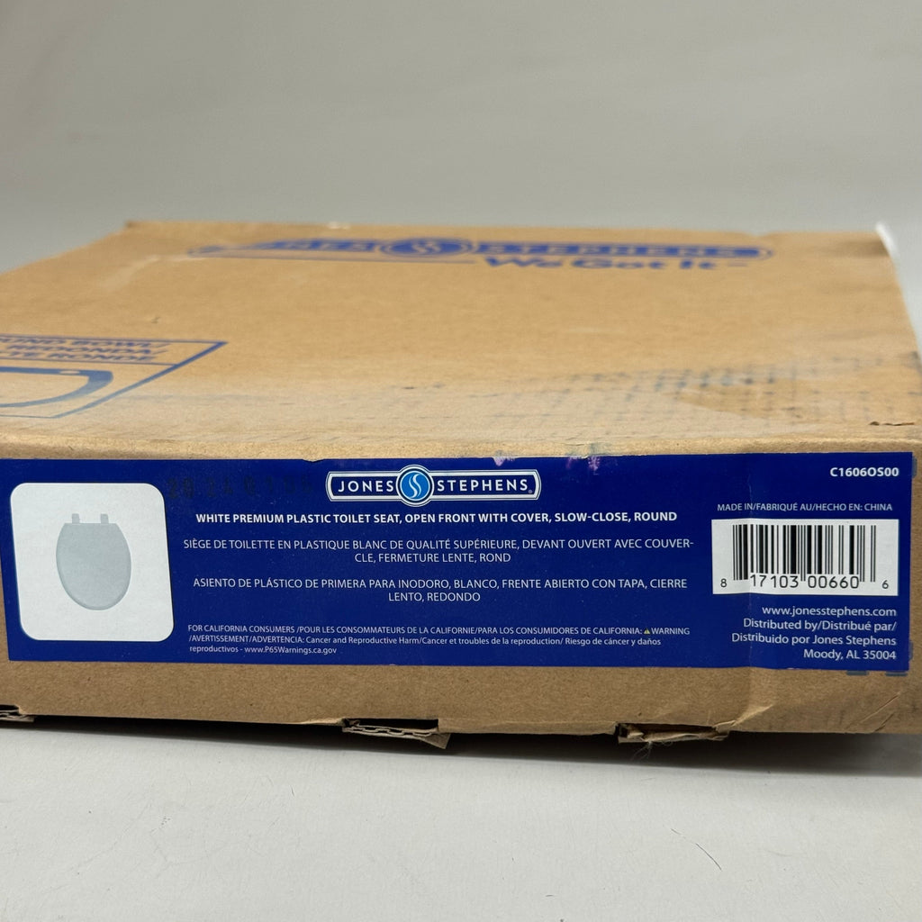 JONES STEPHENS Slow Close Premium Plastic Toilet Seat 16 1/2" White C1606OS00