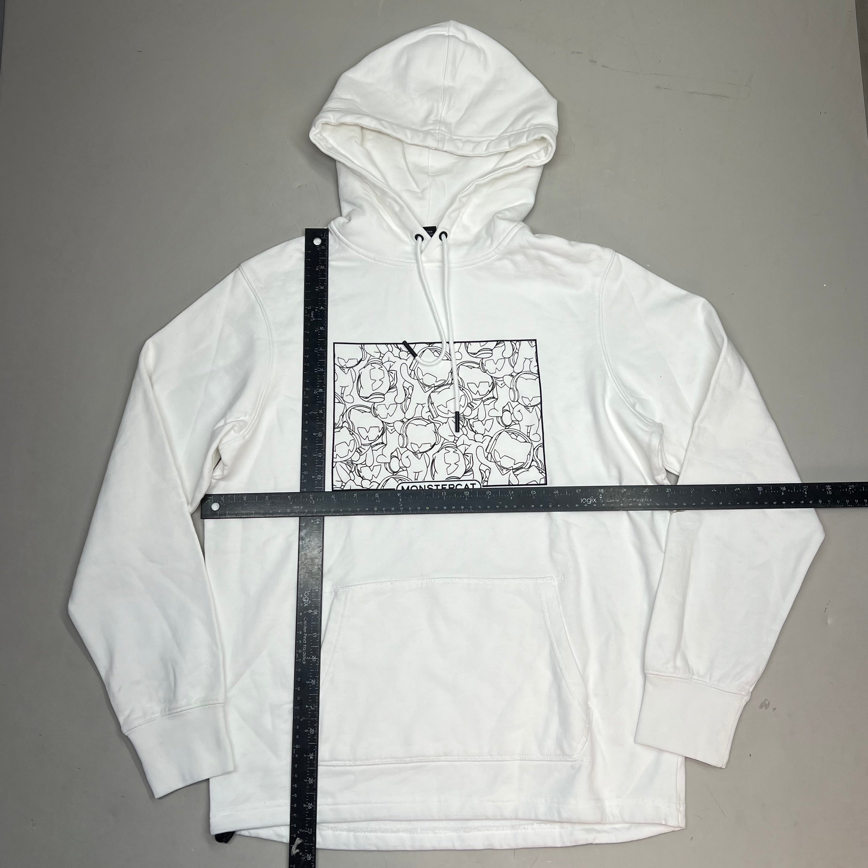 MONSTERCAT Synch Waist Hooded Pull Over Logo Hoodie Men's Sz M White/Black