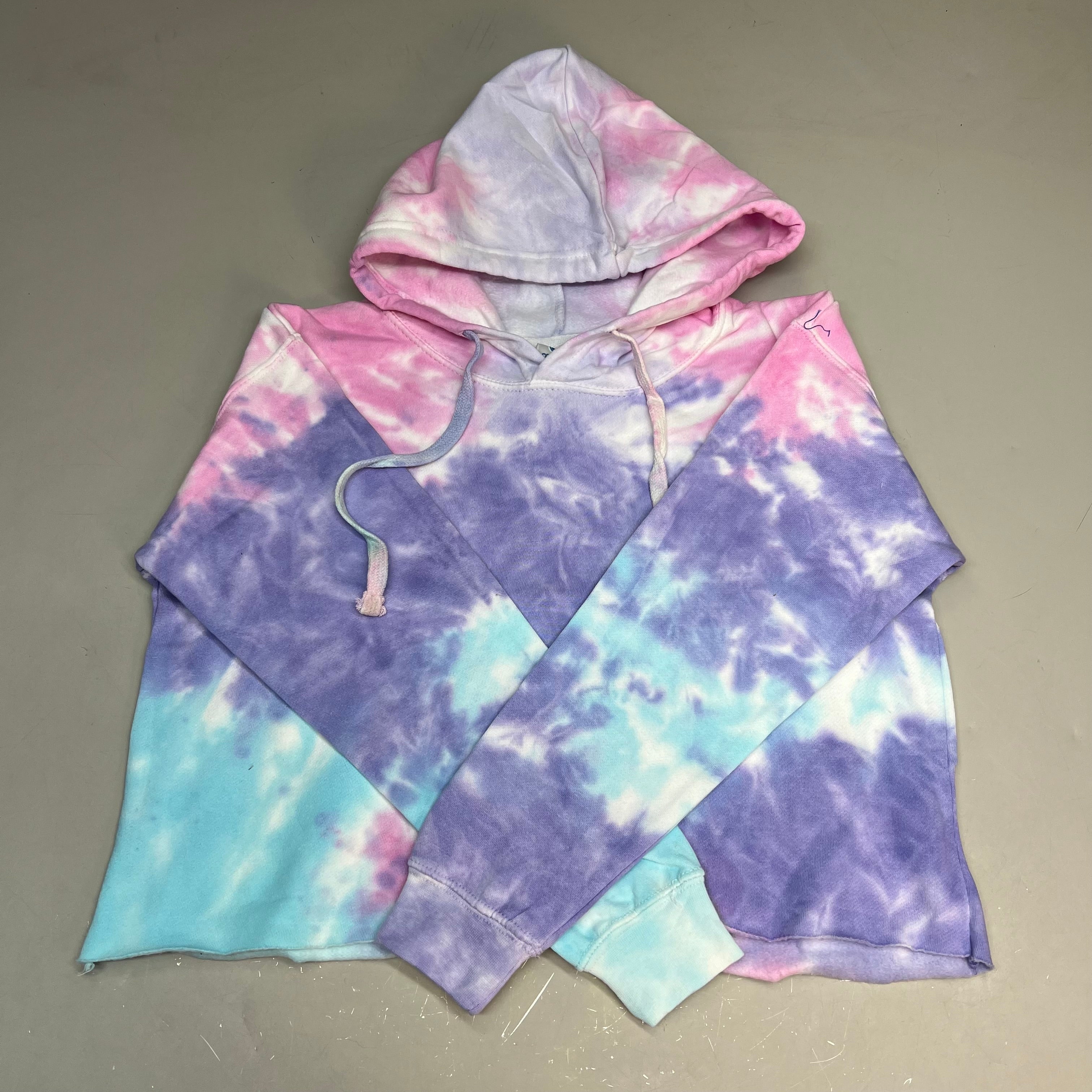 COLORTONE  Sweat Shirt Crop Top Tie Dye Hoodie  Women's Sz XS Cotton Candy 8333