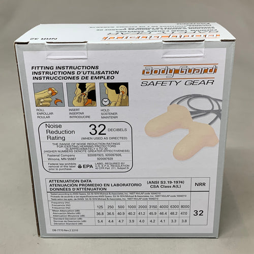 BODY GUARD (100 PACK) Safety Gear Bullet Ear Plugs Noise Reduction Orange NRR 32