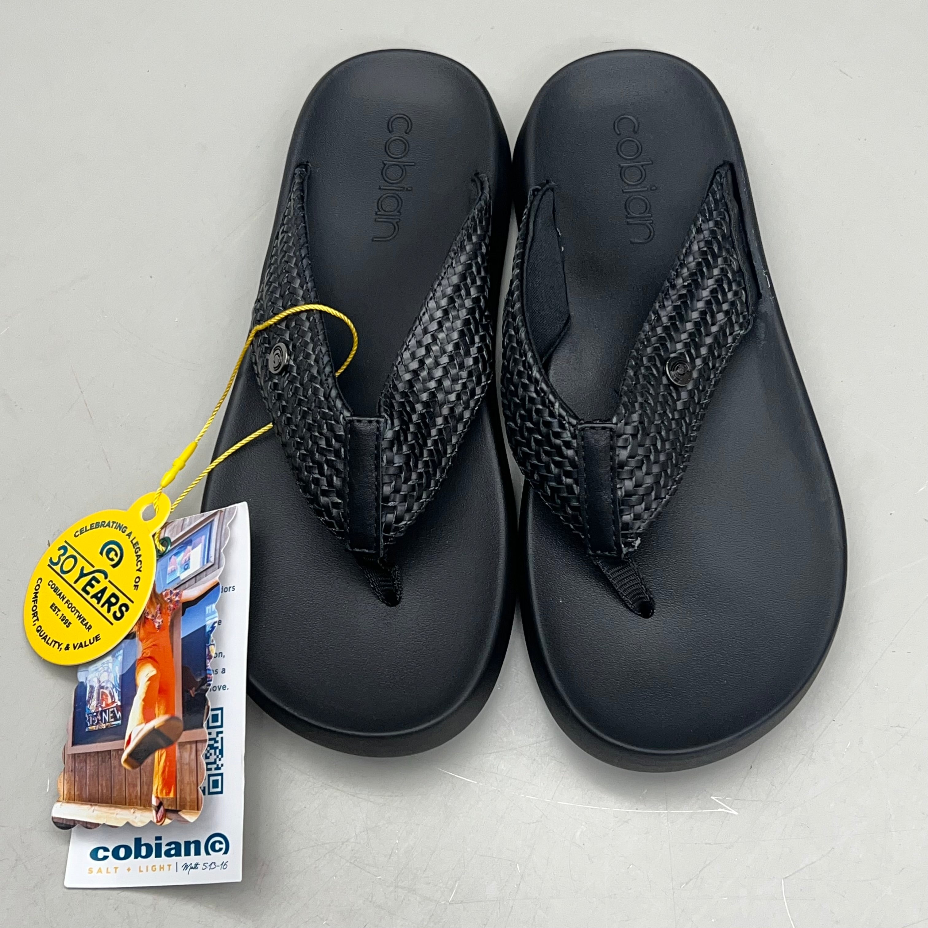 COBIAN Palmilla Braided Synthetic Leather Strap Sandals Women's Sz 7 EU 37 Black PAL25-001-07