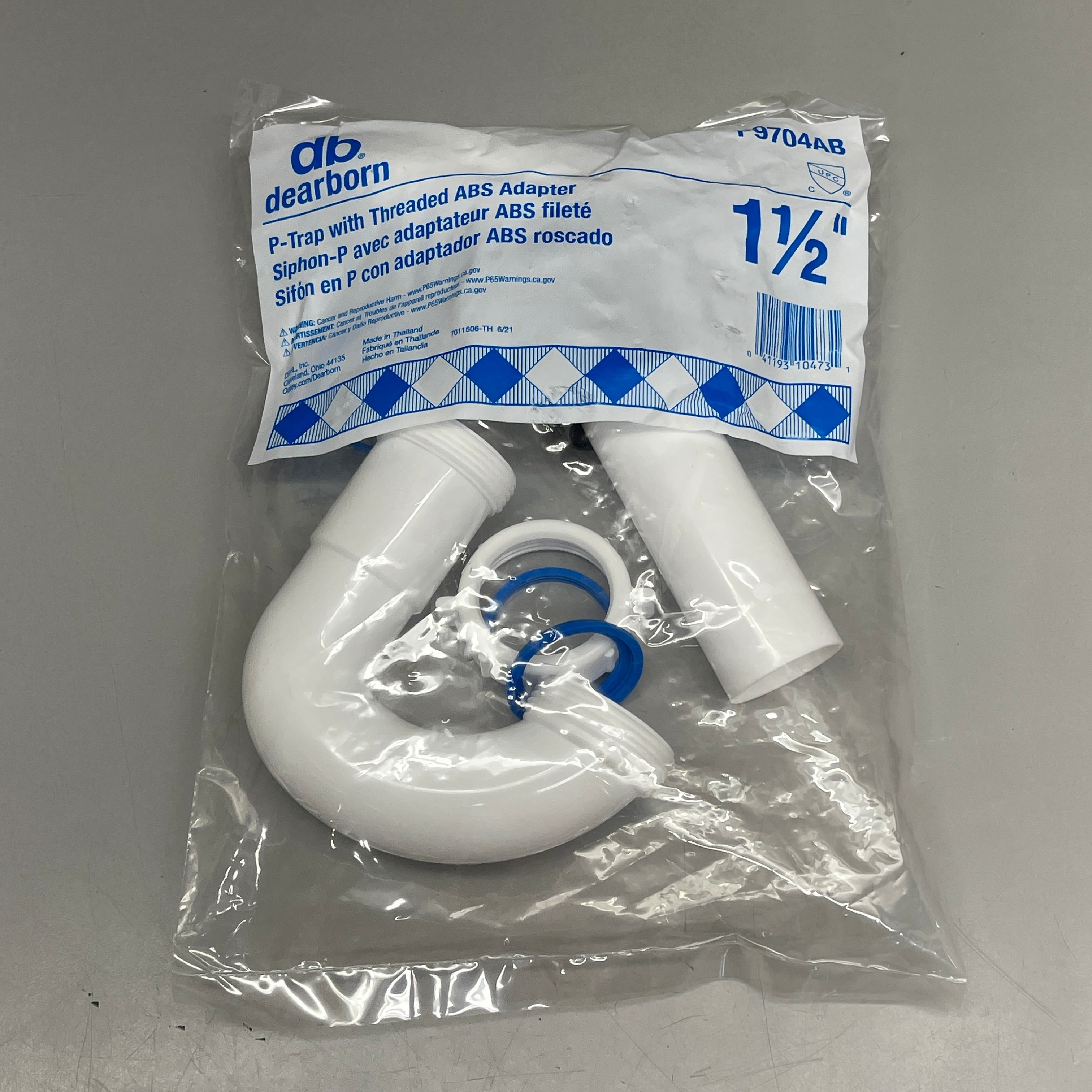 DB DEARBORN 1-1/2” P-Trap w/ Threaded ABS Adapter White P9704AB