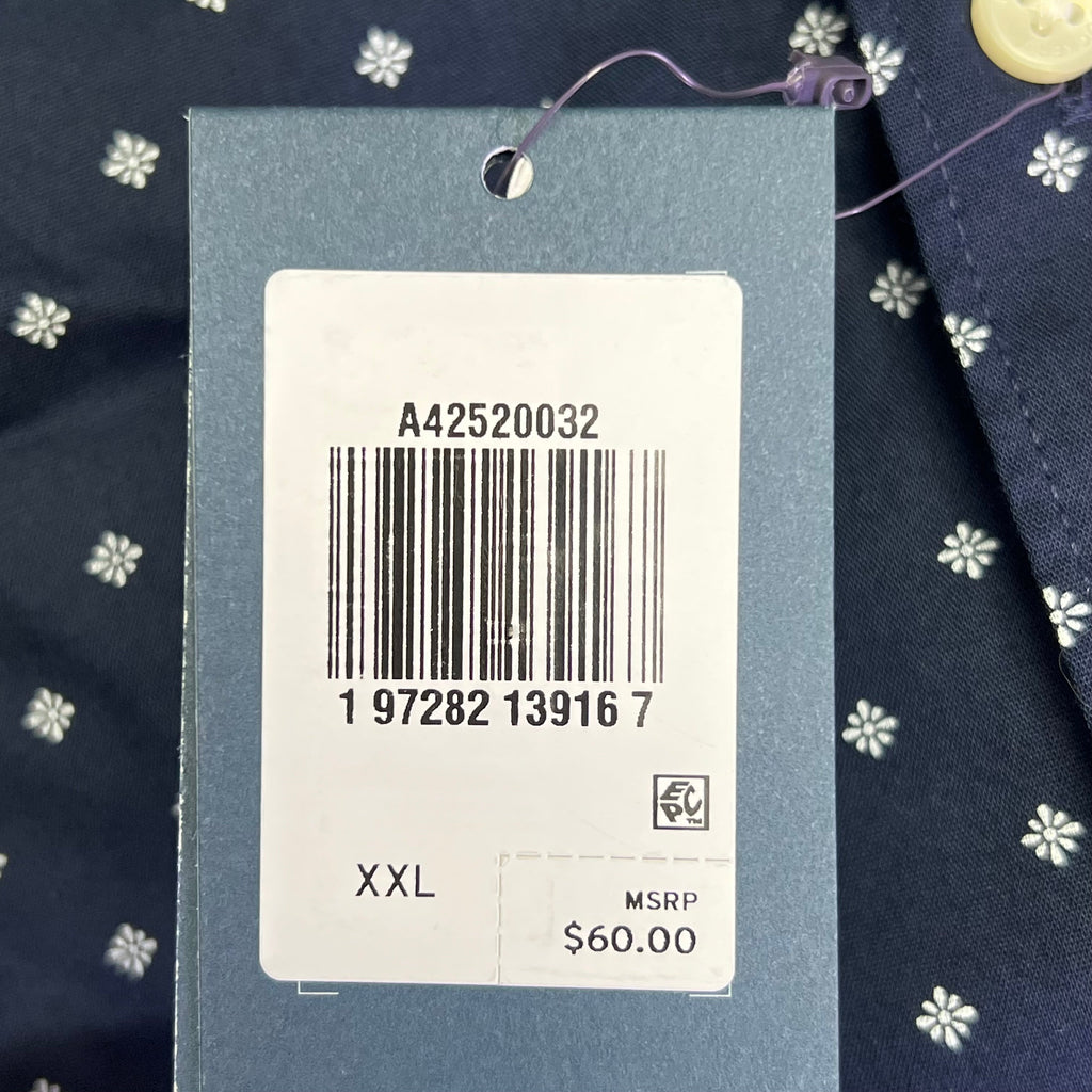 DOCKERS Stain Defender Button Up Shirt Daisy Pattern Men's Sz XXL Navy Blue