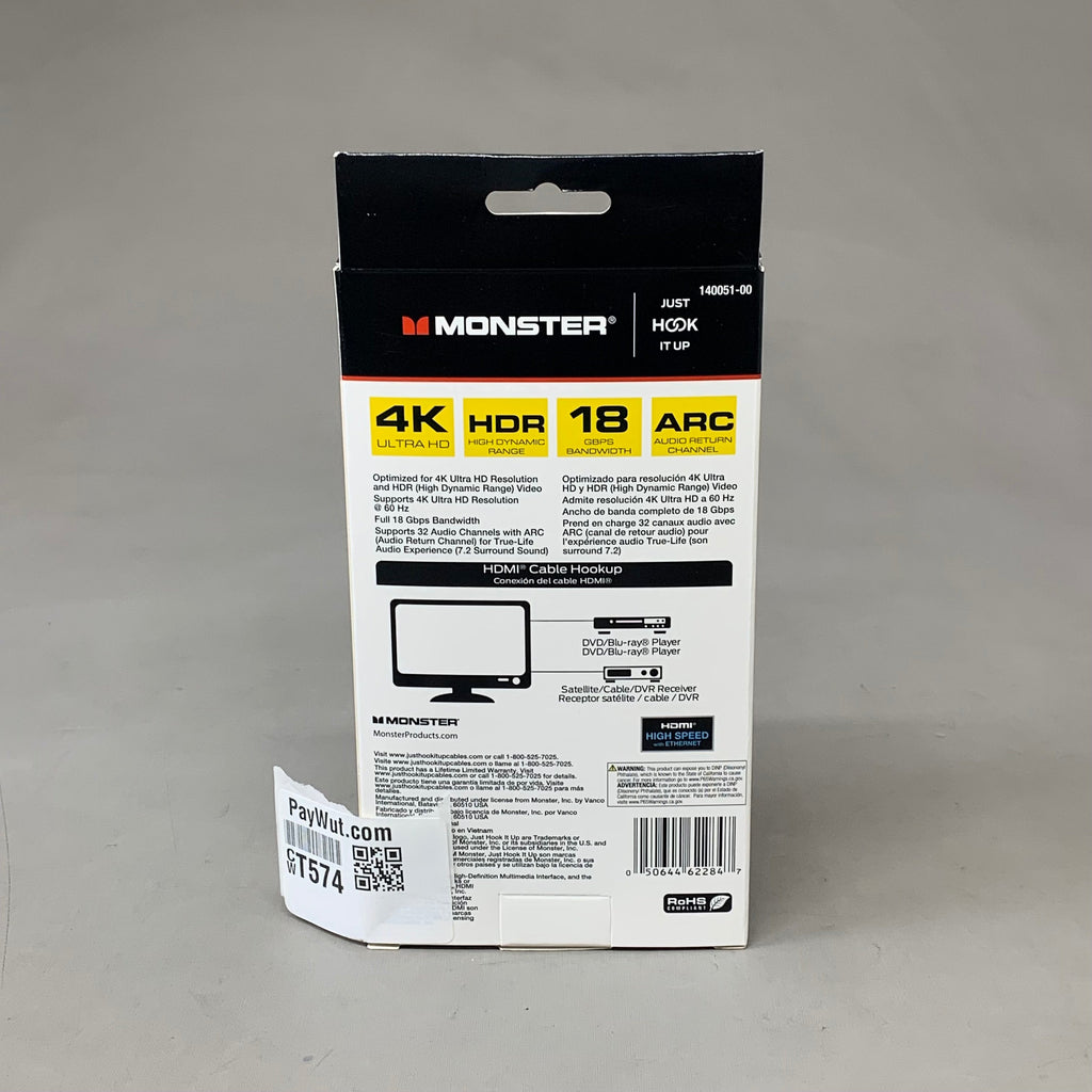 MONSTER 4K Ultra HDMI Cable w/ Ethernet 12ft Black 140051-00