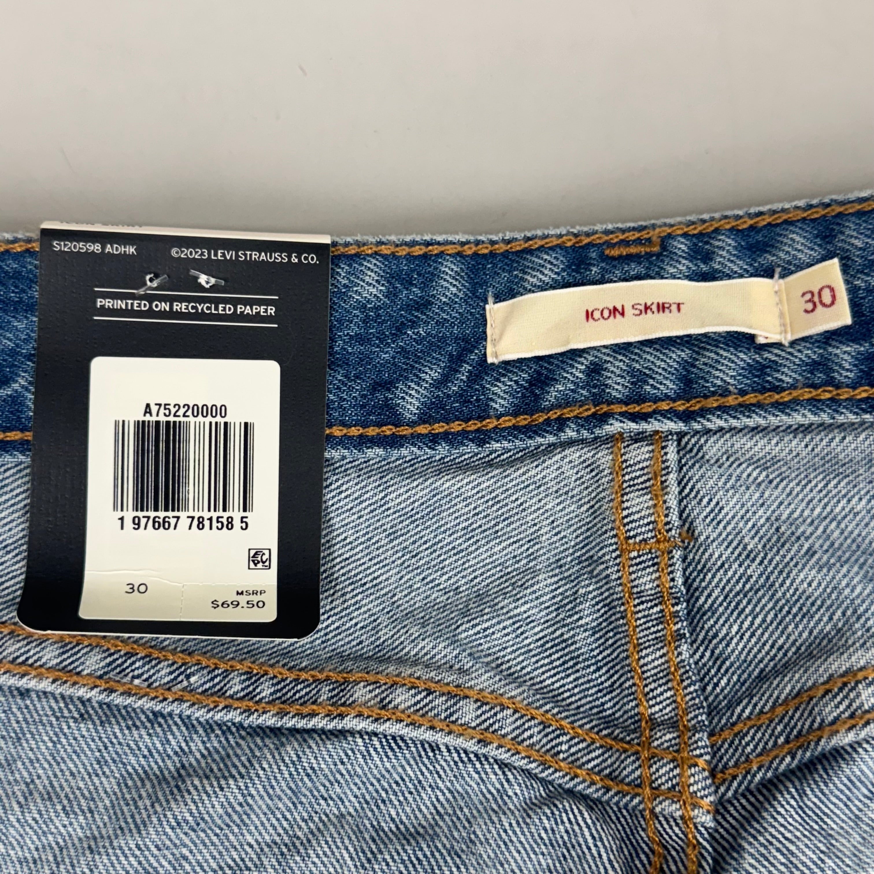 LEVIS Recrafted Icon Skirt Mid Rise Original Women's Sz 30 Novel Notion Med Wash
