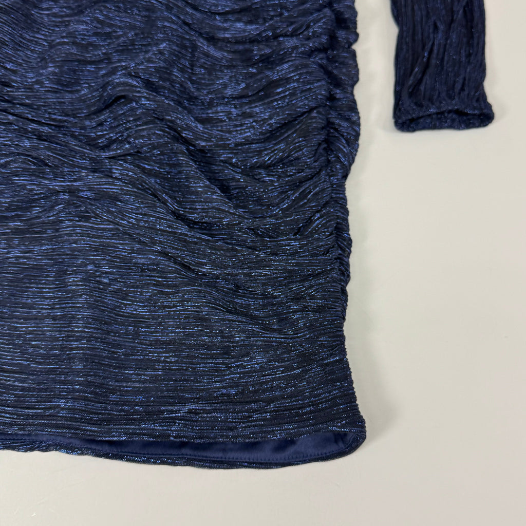 MELANIE LYNE Shimmering Ruched Plisse Dress Womens Sz XS Navy/Black 6030103-2180