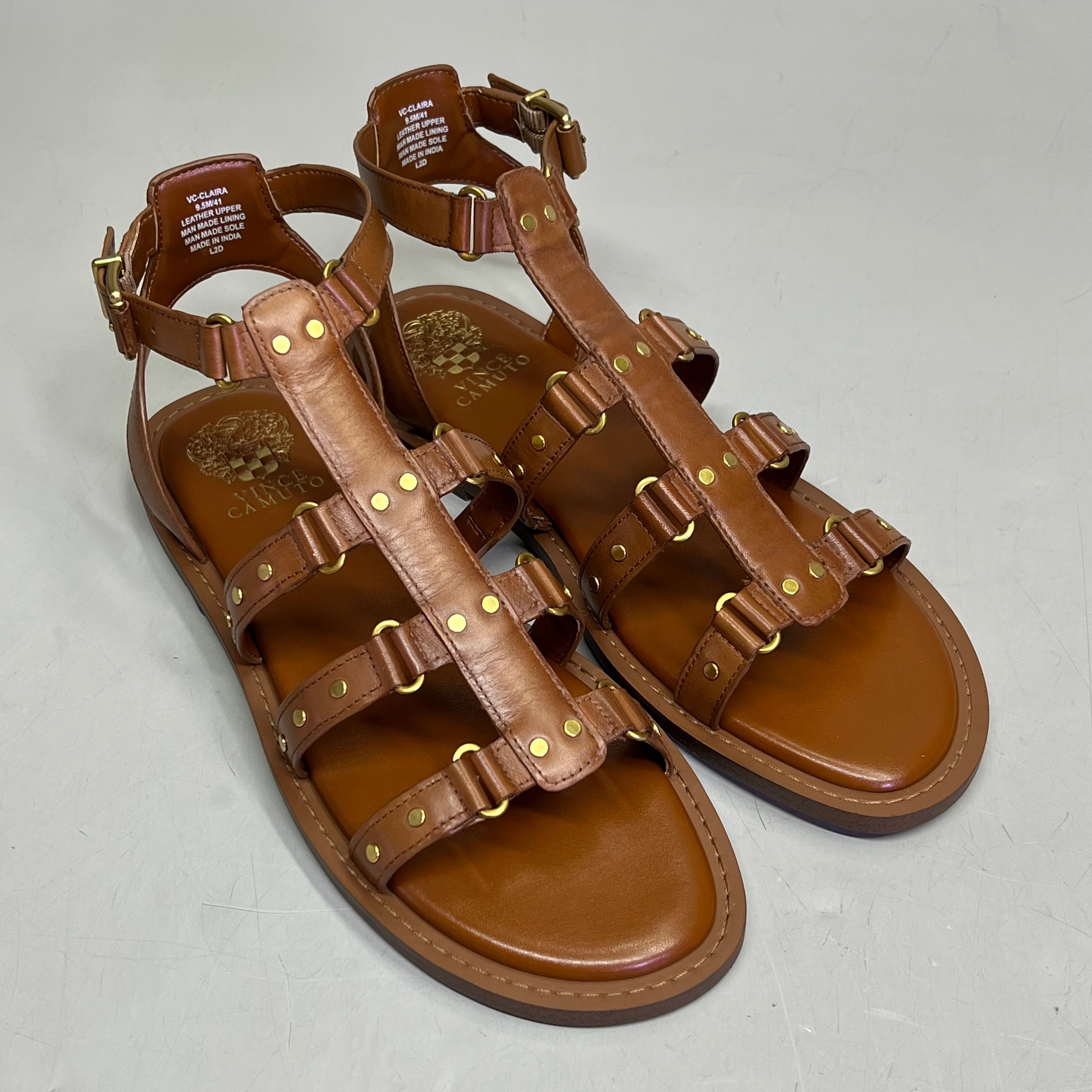 VINCE CAMUTO Leather Studded Gladiator Sandals Women's Sz 7M Caramelo VC-Claira
