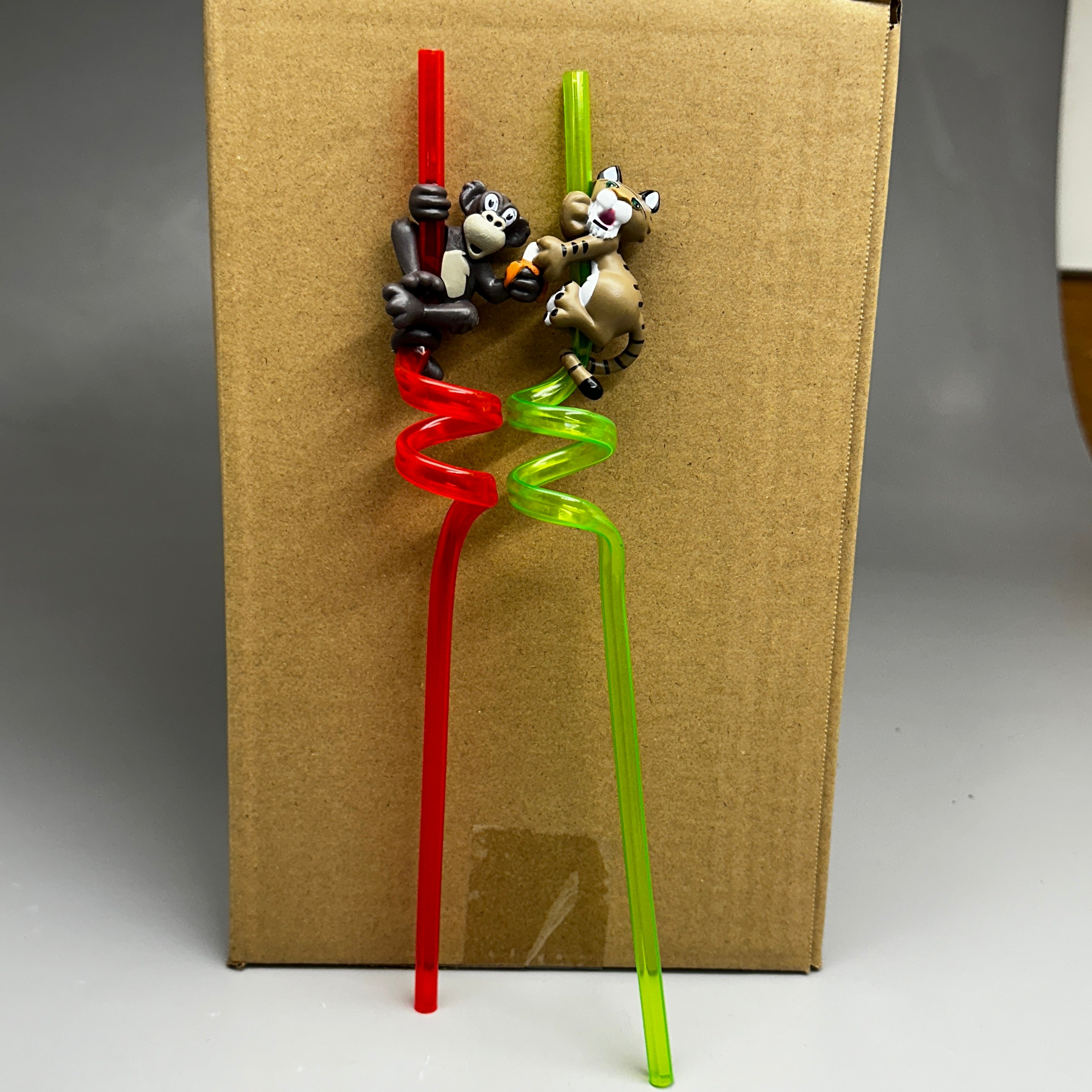 WHIRLEY-DRINKWORKS Box of Assorted Zoo Animal Zany Straws BPA Free Multi-color