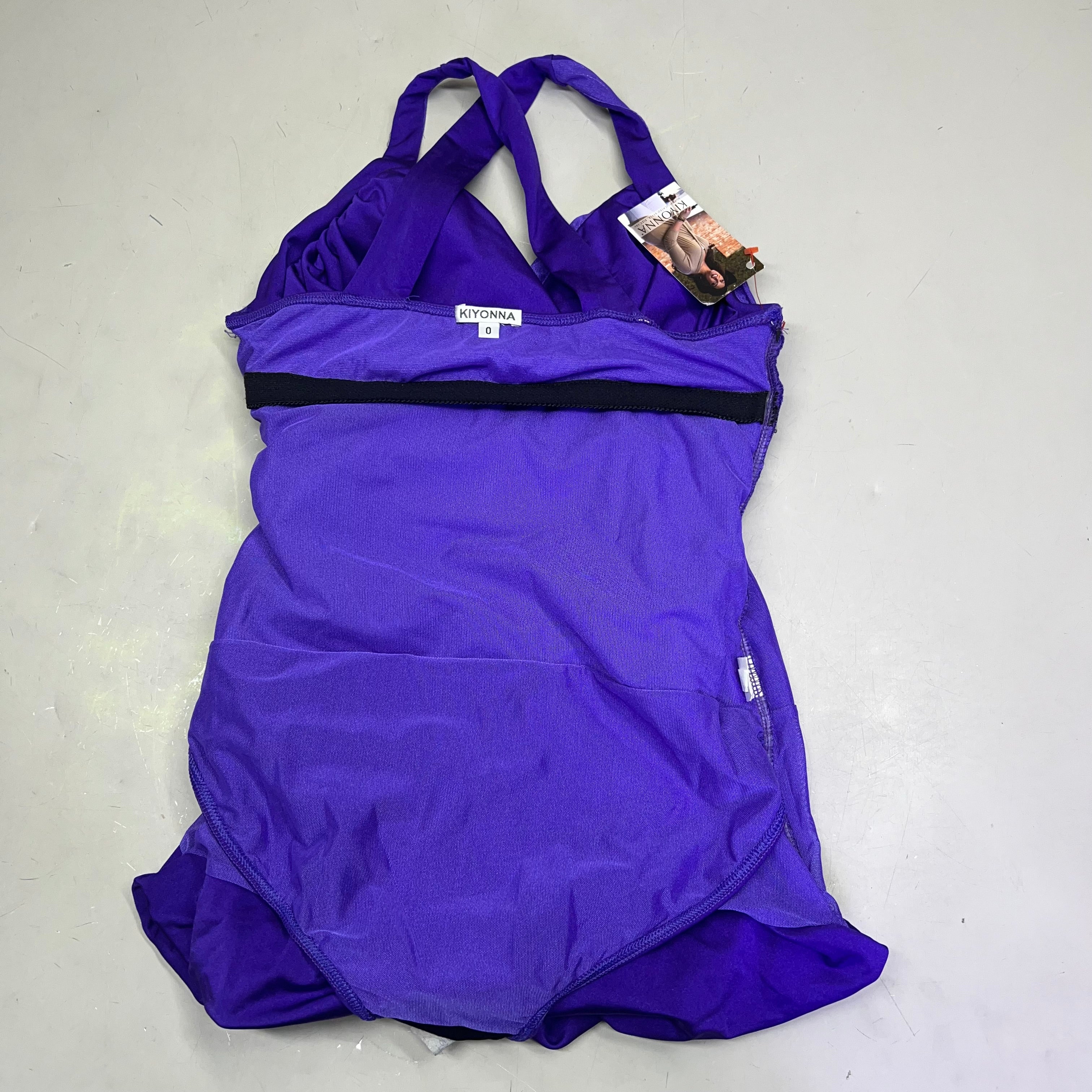 KIYONA Crossover Strap Ruched Built In Bra 1 Piece Swimsuit Women's Sz 0 Purple