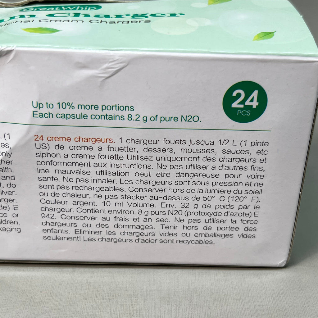 ZA@ GREATWHIP Mint Cream Chargers 24 Pack Best By 03-28-2026 (New) C