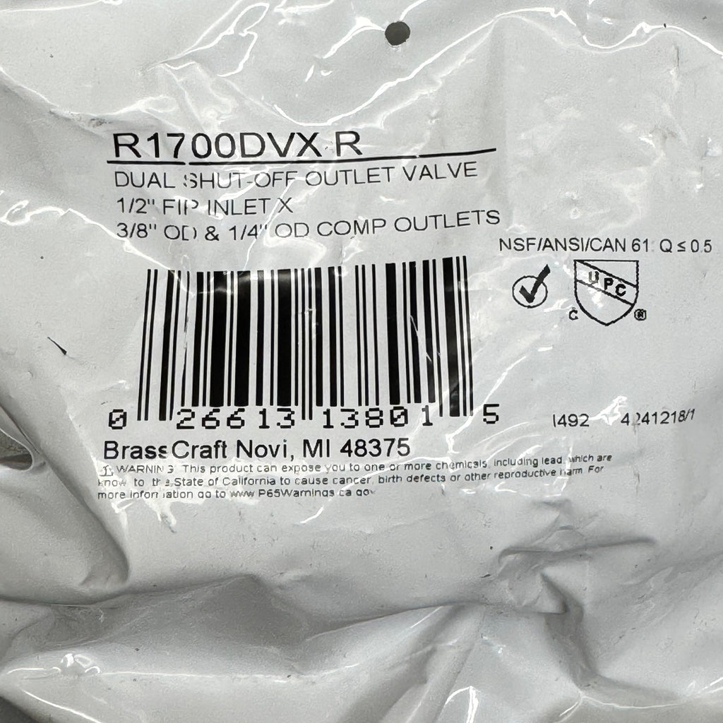 BRASSCRAFT Dual Shut-off Outlet Valve 1/2" FIP INLET X 3/8" OD & 1/4" OD COMP OUTLETS Gold R1700DVX R