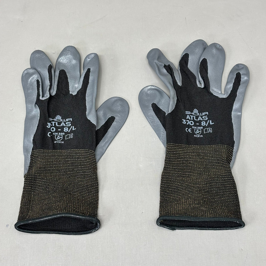 SHOWA (2 Dozen) Atlas 370 Black Protective Work Gloves Size Large 370BL-08