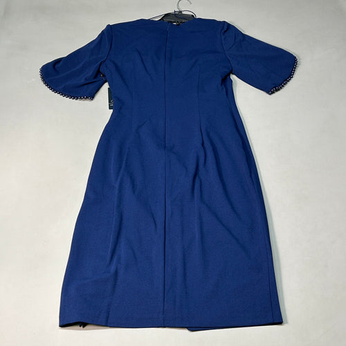 ADRIANNA PAPELL Knit Crepe Pearl Trim Navy Size 8 (New)