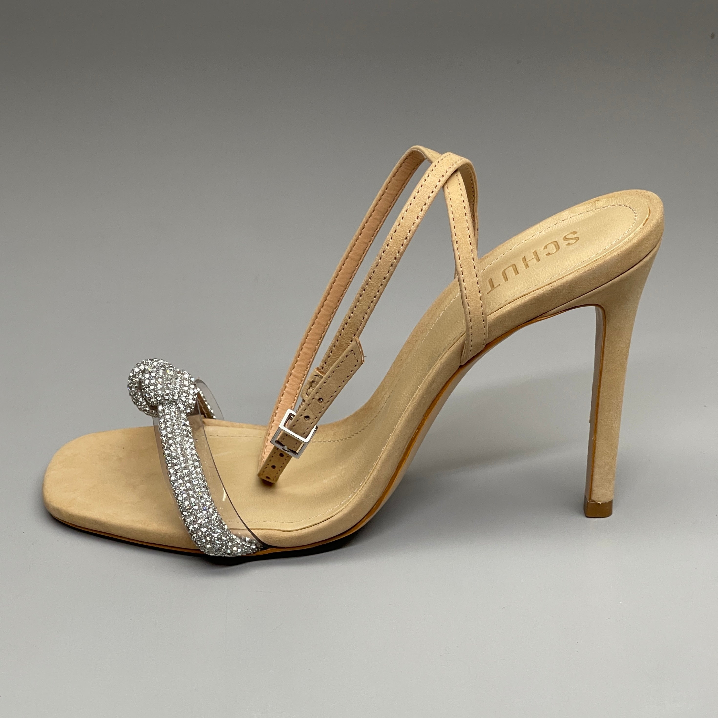 SCHUTZ Peaky Nubuck & Vinyl Multimaterial Women's Sandal Heel Light Nude Sz 6.5B (New)