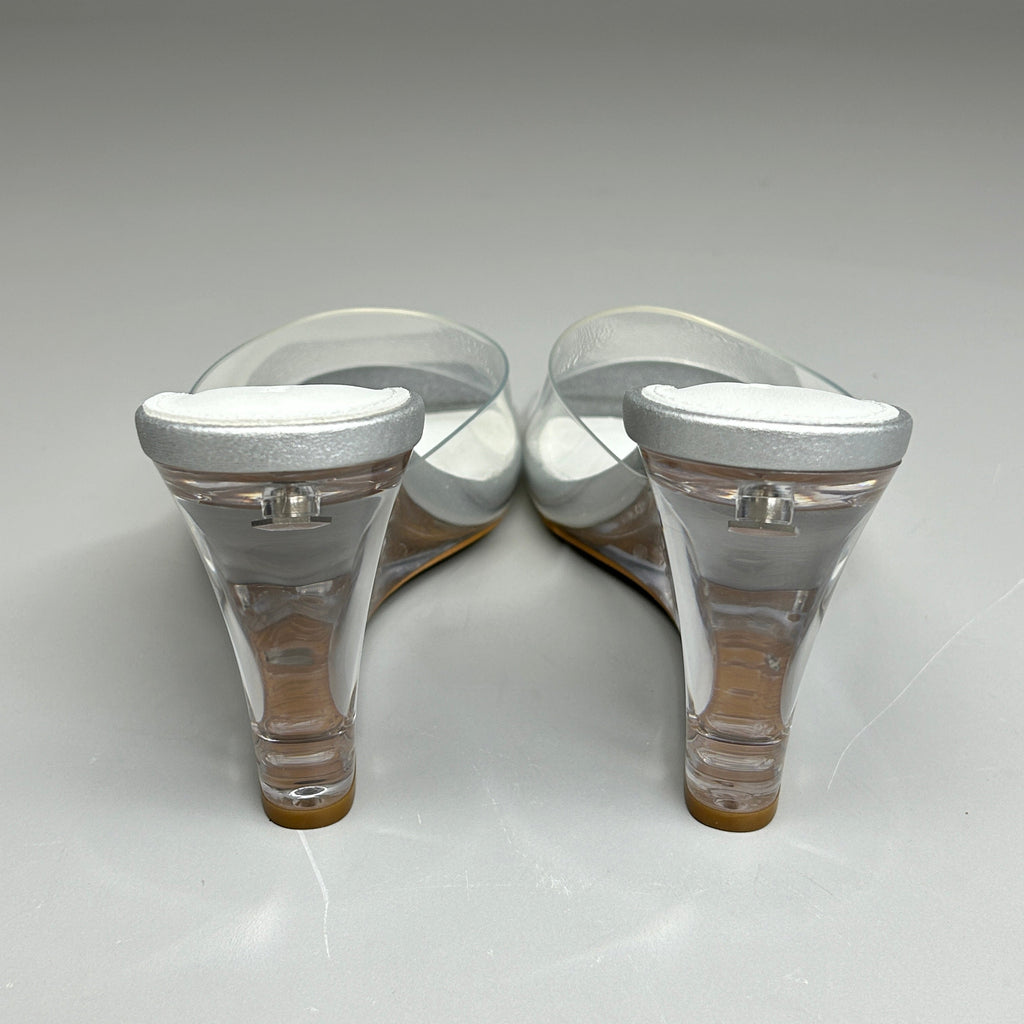 TONY BIANCO Alessi Clear Vinylite/Silver Wedges Women's Heels Sz 7.5 (New)