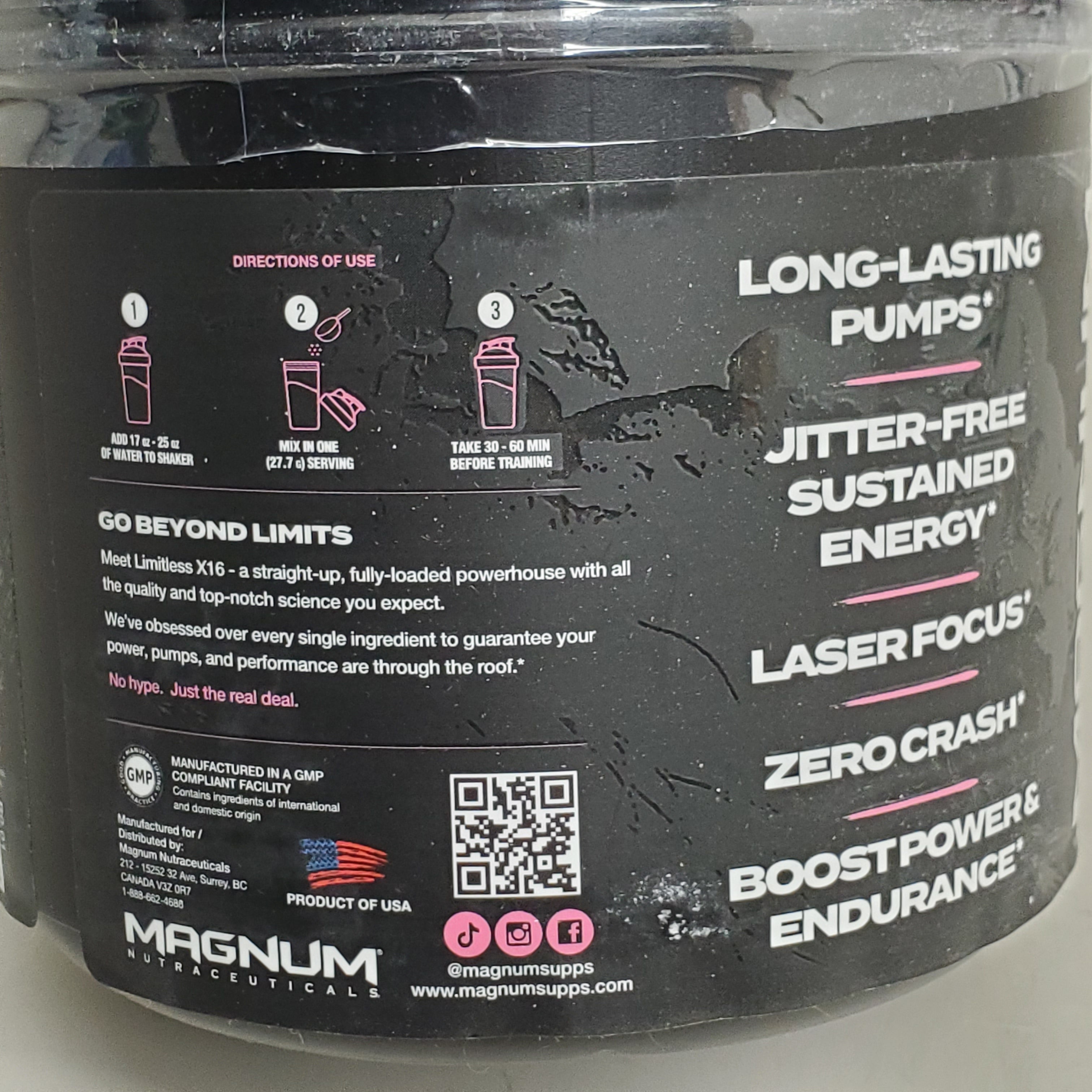 MAGNUM Limitless X16 Fully-Loaded Pre-Workout 20 Serv 554g Watermelon Candy BB 04/26
